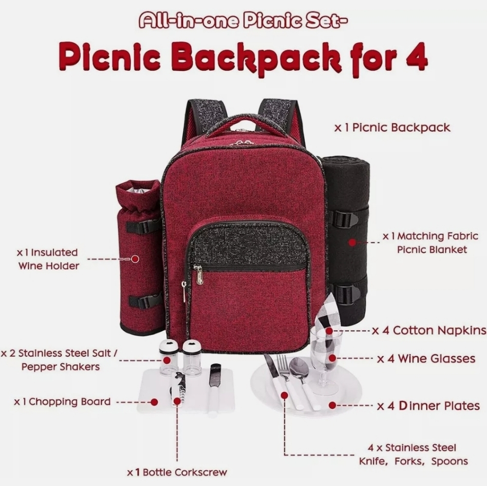 NEW Picnic xox Backpack with accessories for 4